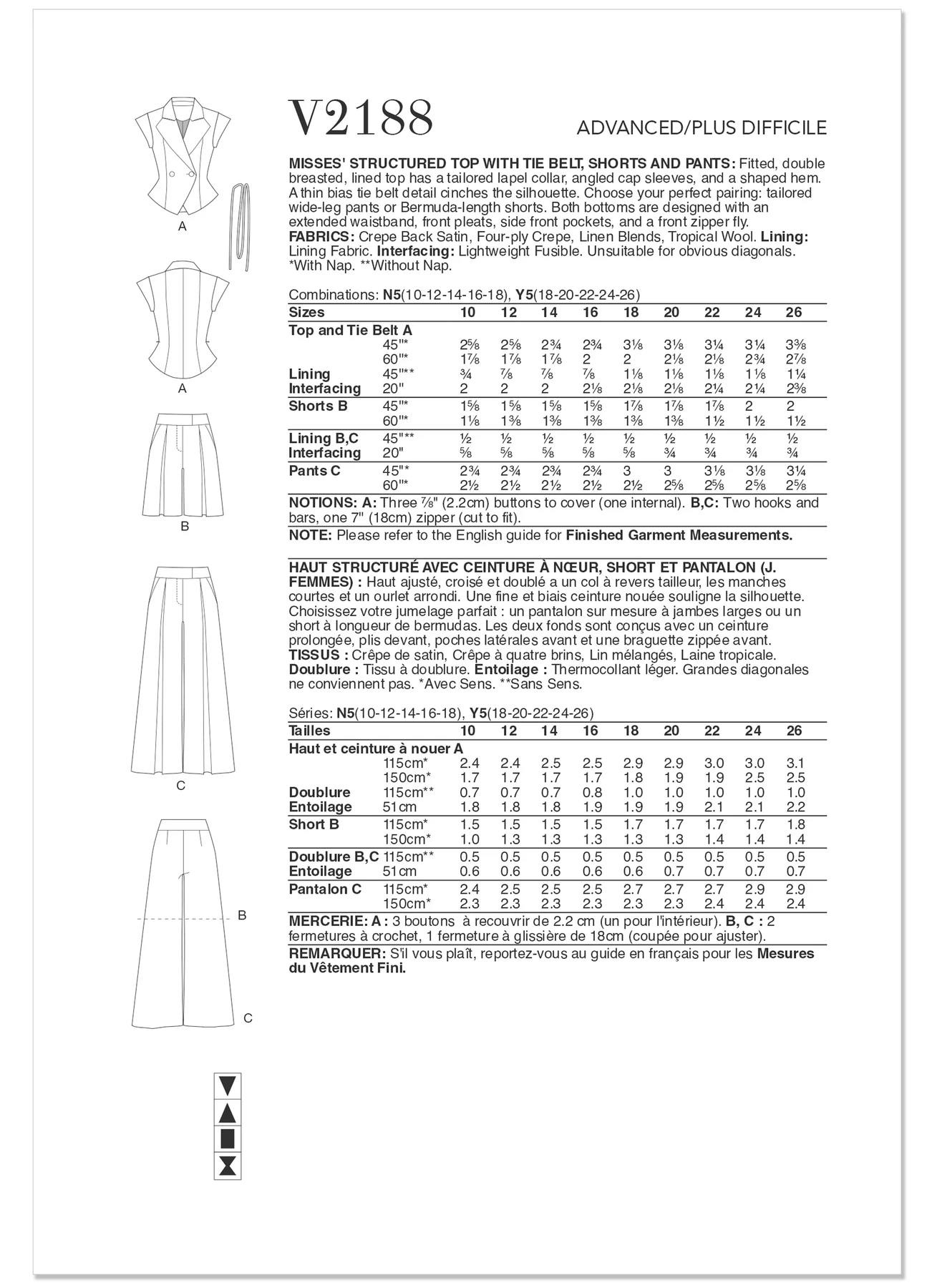 Vogue Patterns Misses' Structured Top With Tie Belt, Shorts And Pants 9 Vogue Patterns Misses' Structured Top With Tie Belt, Shorts And Pants