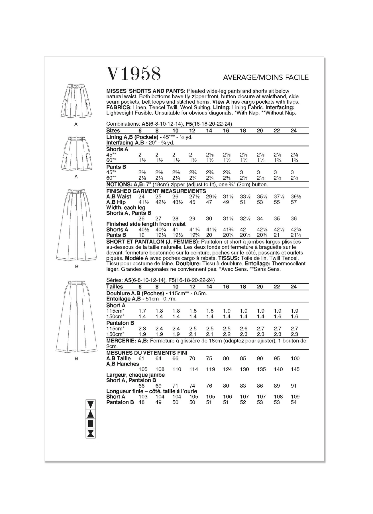 Vogue Patterns Misses' Shorts and Pants 6 Vogue Patterns Misses' Shorts and Pants