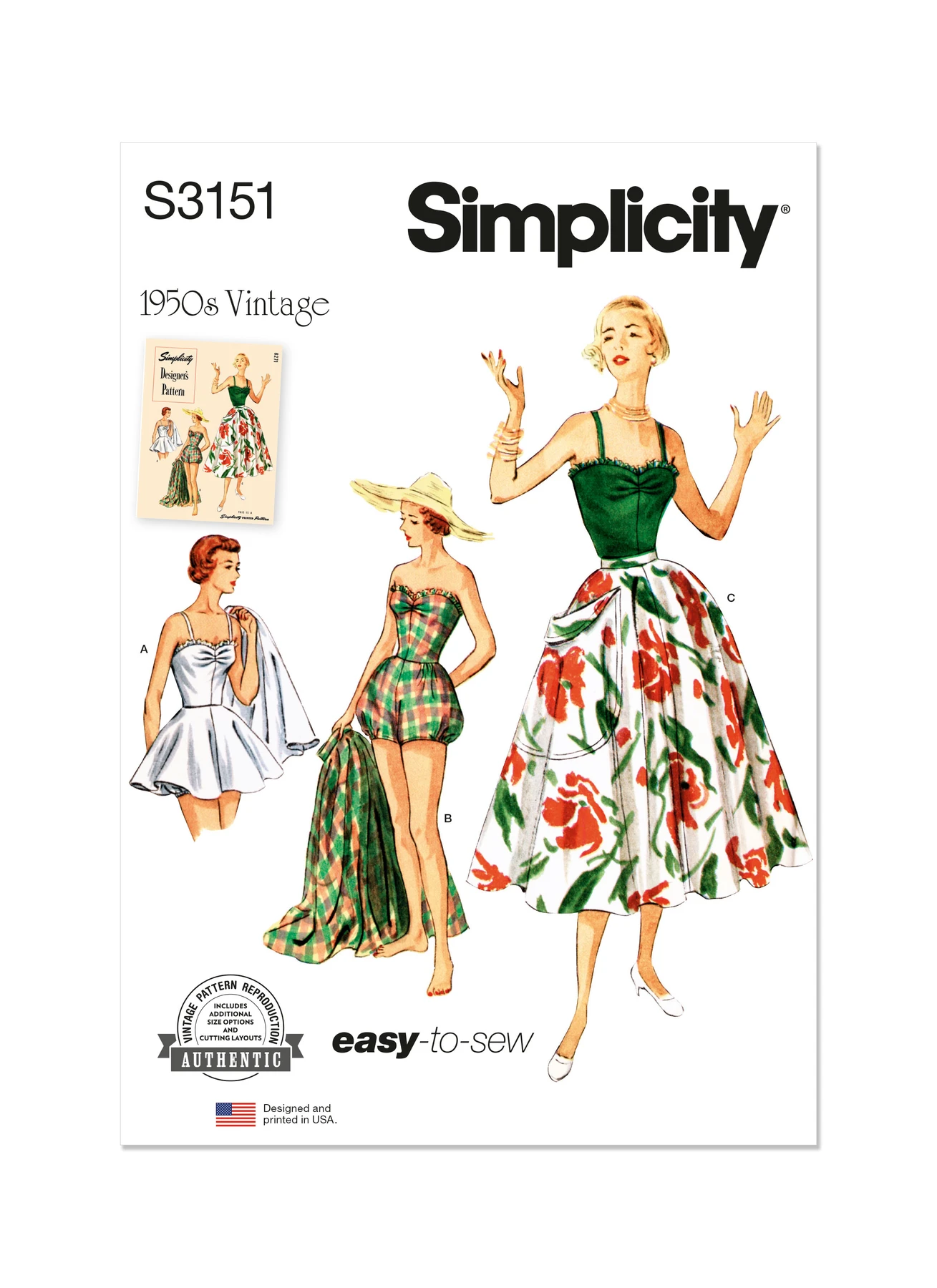 Simplicity Sewing Pattern 1950s Misses' One Piece Bathing Suit and Skirt (PDF) 1 Simplicity Sewing Pattern 1950s Misses' One Piece Bathing Suit and Skirt (PDF)