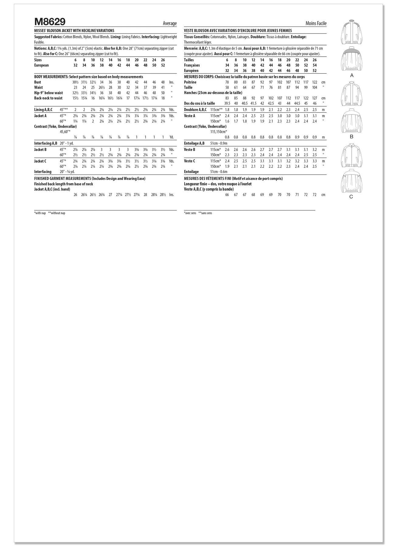 McCall's Sewing Pattern Misses' Blouson Jacket with Neckline Variations 7 McCall's Sewing Pattern Misses' Blouson Jacket with Neckline Variations