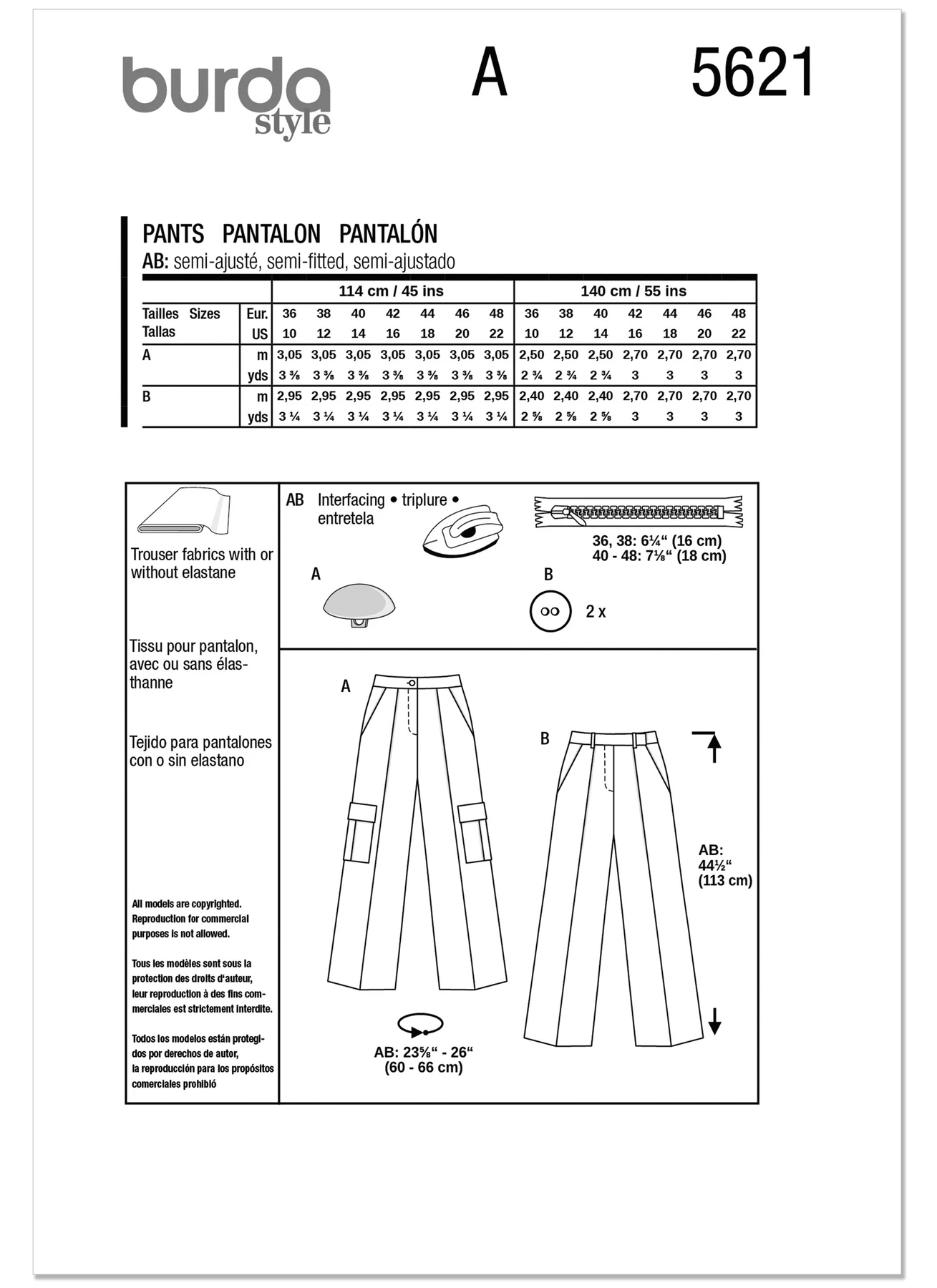 Burda Style Pattern 5621 Misses' Pants 8 Burda Style Pattern 5621 Misses' Pants