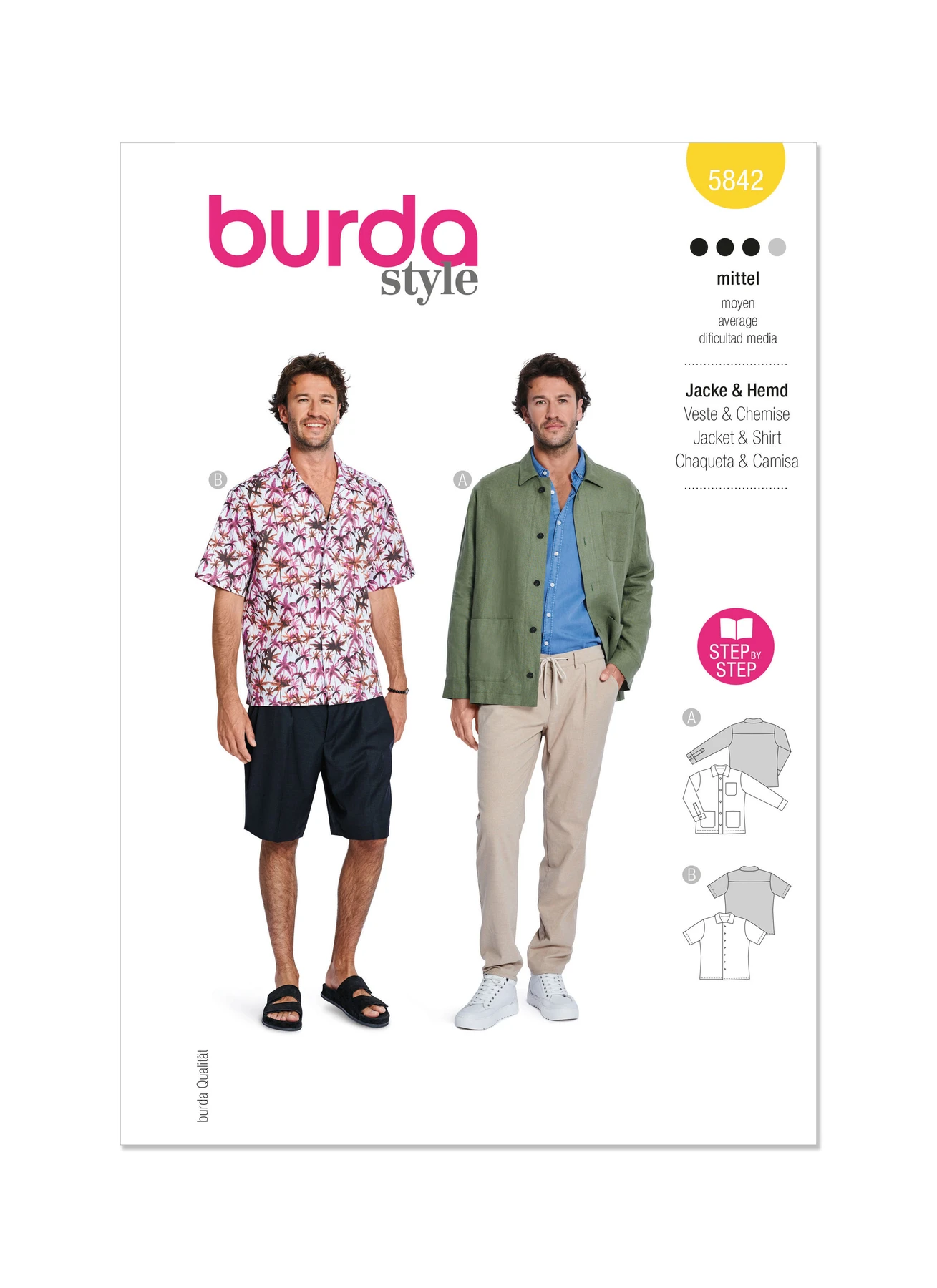 Burda Style Sewing Pattern 5842 Men's Shirt 1 Burda Style Sewing Pattern 5842 Men's Shirt